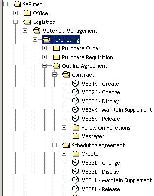 Contracts and Scheduling Agreement Menu Path