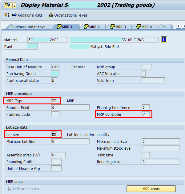 MRP Material Parameters